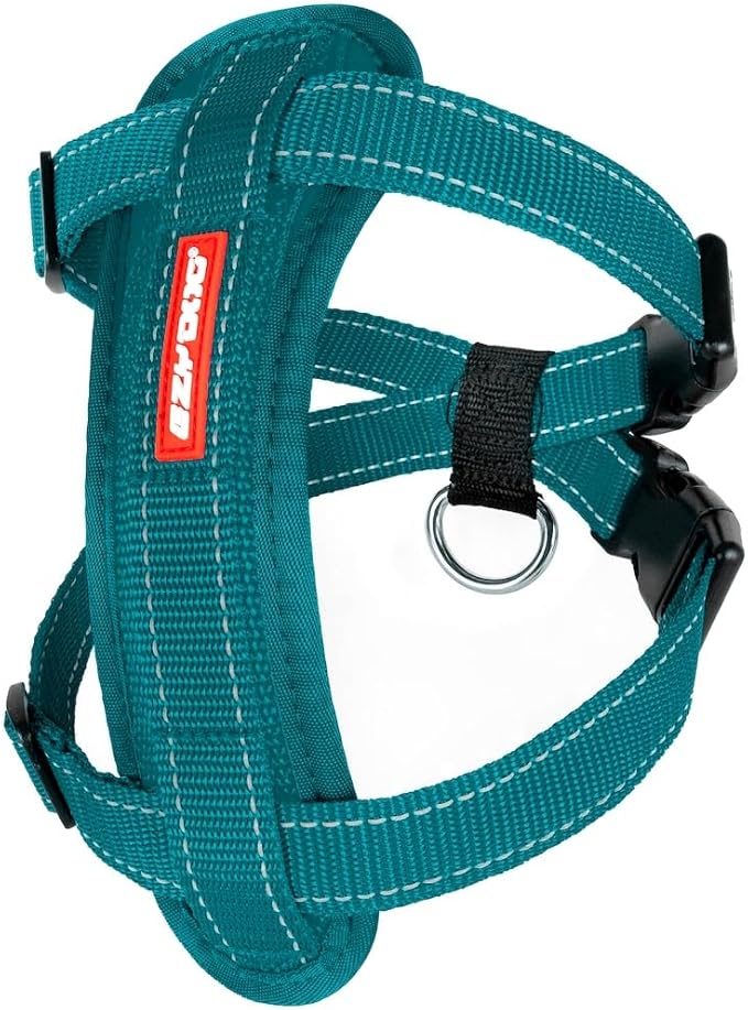 EzyDog Chest Plate No Pull Dog Harness – Escape Proof Harness with Reflective Stitching and Comfort Padding for Easy Walks, Training & Control - Car Restraint Included (X-Small, Teal)