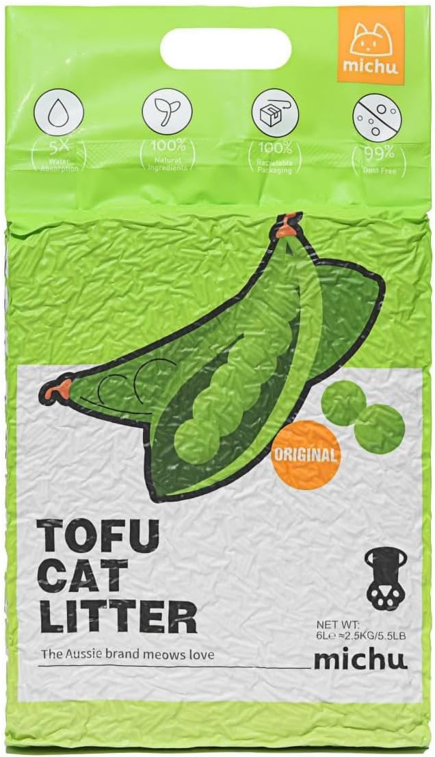 Michu Tofu Cat Litter Natural Clumping Tofu Cat Litter, Fast Clumping and Easily Scoop-able 5.5lb/88oz 5 Scents - Original, 1 Pack