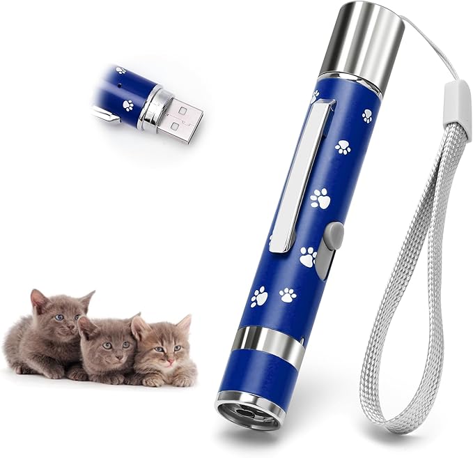 EAWONGEE Rechargeable Cat Toys - Indoor/Outdoor Cats Chase Light Toy for Kitty & Dog with 3 Light Modes, 5 Patterns, Blue