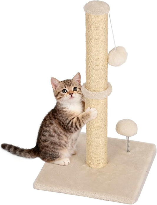 FDW 22 Inch Cat Scratching Post Cat Scratcher Natural Sisal Rope Scratch Post Kitten Trees with Hanging Ball for Indoor Cats,Beige