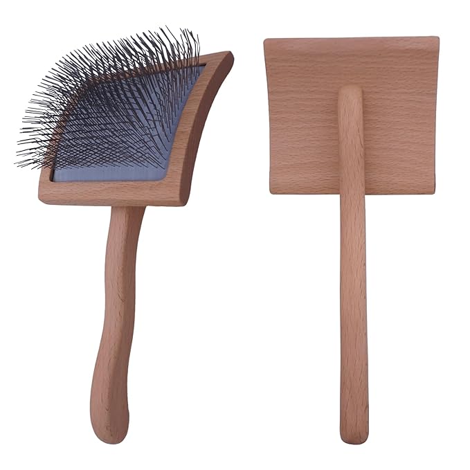 Big slicker brush for large dogs - Dog Brush for Shedding & Long Hair Cats Tool: Thick Coat Daily Care Painless Mat Remover Trusted by Pet Owners" (natural wood color)