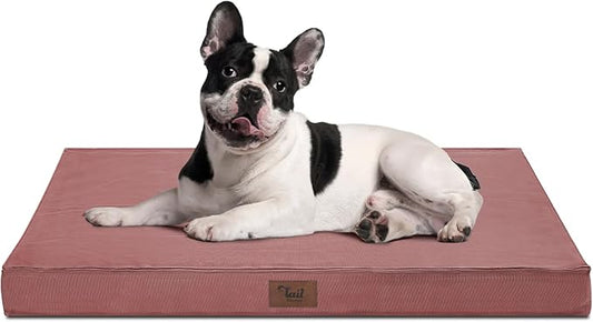 Outdoor Orthopedic Dog Bed for Medium Dogs & Cats, Waterproof Flat Pet Mat with Egg Crate Foam & Washable Removable Oxford Cover, 30x20 Inch, Pink