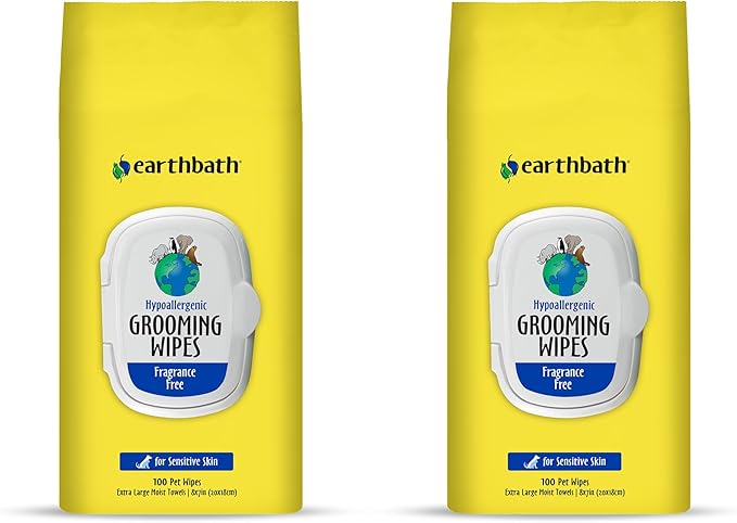 earthbath, Hypo-Allergenic Grooming Wipes - Fragrance Free Dog Wipes for Paws and Butt, Best Pet Wipes for Dogs with Sensitive Skin, Made in USA, Cruelty-Free Dog Cleaning Wipes - 100 Count (2 Pack)
