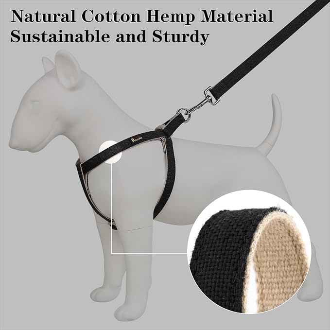 Plutus Pet Cotton Hemp Step in Dog Harness, Sustainable, Lightweight and Escape-Proof, Quick Fit Dog Harness for Puppy Small Medium and Large Dogs, Black, S