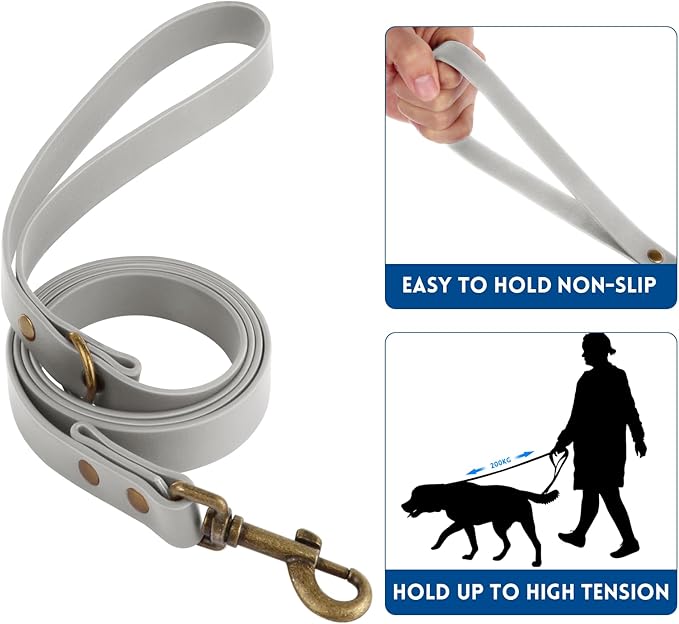 Wisedog Dog Collar and Leash Set, Waterproof Adjustable Puppy Collars with Cute Tag 6FT Dog Leash with Poop Bag for Small Medium Large Dogs (XL, Grey)
