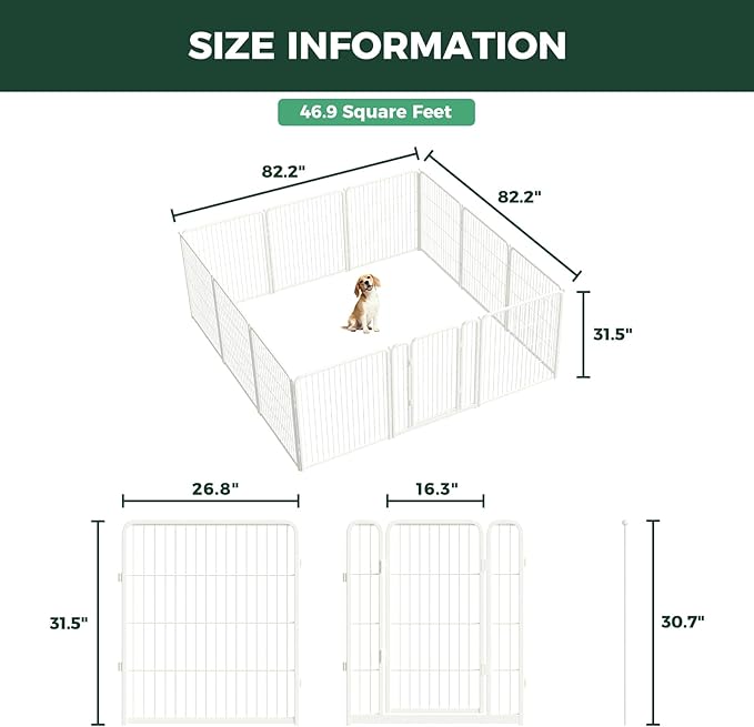 FXW Homeplus Unleashed Indoor Dog Playpen - Stress-Free and Safe Play, Heavy Duty 32 Inch 12 Panels Dog Pen for Small and Medium Dogs, White│Patented