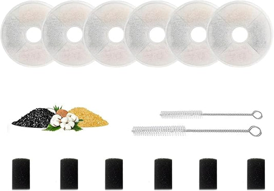 12 Pcs Cat Water Fountain Filters Compatible 2.2L Pet Fountains, Replacement Filter Kit with Sponges & Brushes, Triple Filtration for Fresh Clean Water