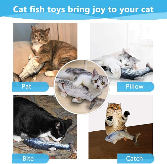 Tocirelo Cat Toys Flopping Fish with Catnip, Moving Cat Toy Interactive for Indoor Cats, Kitten Kicker Floppy Dog Toy, 11" Electric Realistic Plush Wiggle Fish for Kitty Exercise