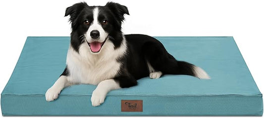 Outdoor Dog Bed for Medium Dogs, Waterproof Dog Crate Mat Orthopedic Egg Crate Foam Pet Bed with Washable Removable Oxford Cover, Light Blue