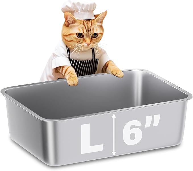 Stainless Steel Litter Box,19.7"x13.7"x6" Large Metal Litter Box for Kitty/Cat, Easy to Clean, Non Stick Litterbox No Smell for Adult Cats