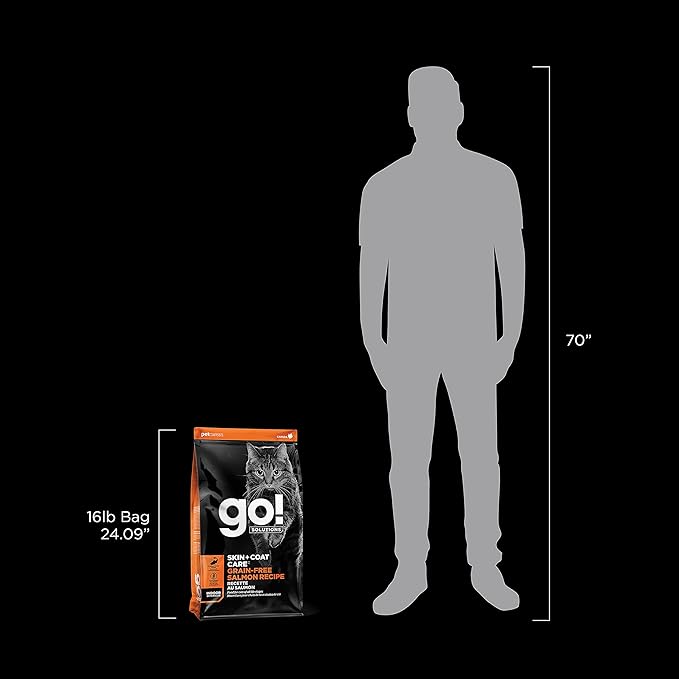 Go! Solutions Skin + Coat Care Salmon Grain-Free Dry Cat Food, Chicken-Free, Healthy Kibble with Omega-3s & 6s for Soft, Shiny Fur, for Kittens, Adults, & Seniors, 16 lb Bag