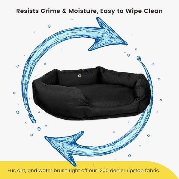 K9 Ballistics Tough Ripstop Oval Bolster Dog Bed, Calming Round Den Shape, Scratch Resistant, Machine Washable - Medium, Taupe Premium Finish
