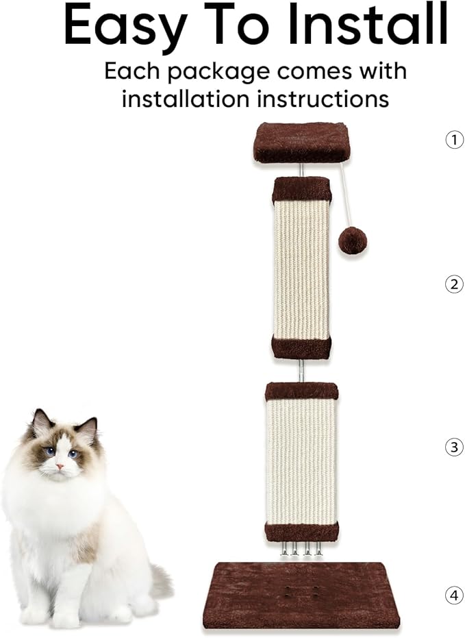 AGYM 32 Inch Tall Cat Scratching Post for Large Cats, Cat Scratcher for Indoor Cats Adults, Sturdy Sisal Scratch Post to Protect Furniture, Brown