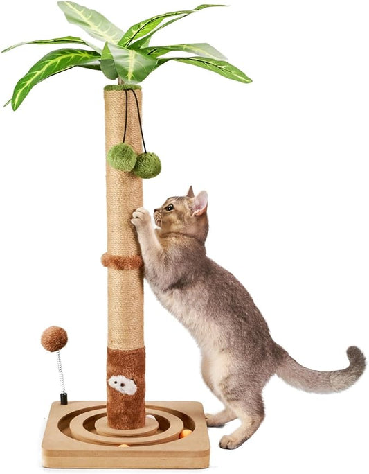 MECOOL Cat Scratching Post Sturdy and Premium Scratch Posts with Hanging Ball and Ball Track Toy Cute Cat Tree 30in for Indoor Kittens