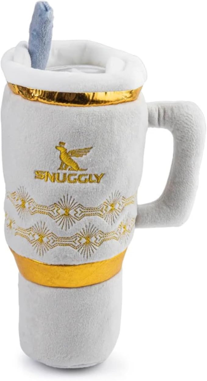 Haute Diggity Dog Holiday Snuggly Cup Plush Dog Toy for Small, Medium & Large Dogs, Interactive Funny Christmas Squeaky Toys, Soft, Durable, Machine-Washable, Safe & Cute Birthday Gift for Dogs, Ivory