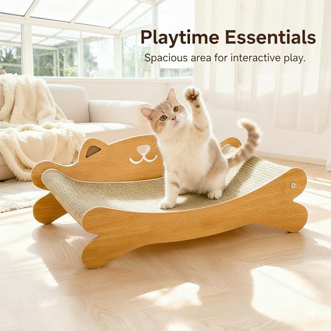 Cat Scratcher Bed for Indoor Cats Hammock for Scratch Pad Cat Scratching Post 40 lbs Weight Capacity 23.2″ Large Cats Scratcher Lounge, Wooden Modern Cat Scratcher Furniture