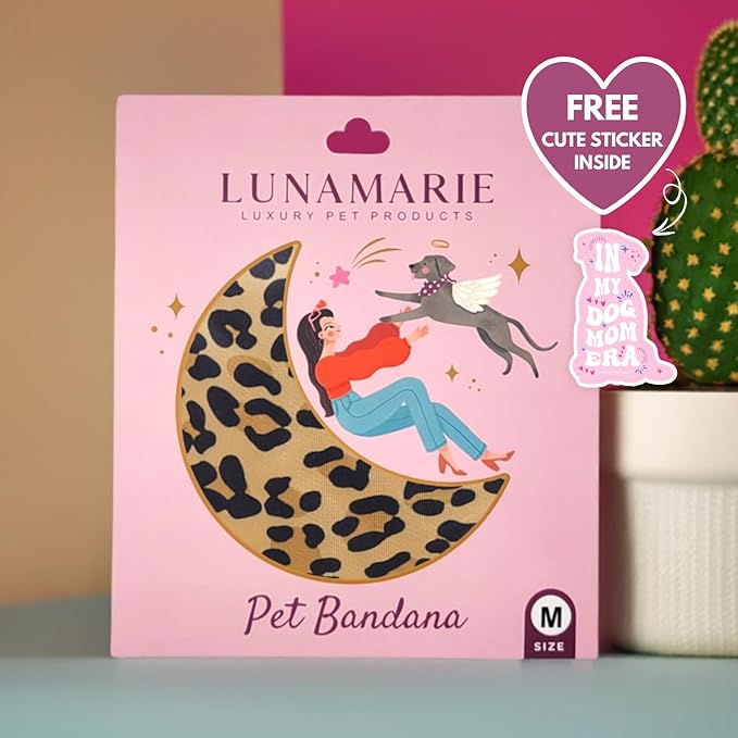 LunaMarie - Luxury Dog Bandanas - Cute Leopard Designs | Premium & Soft Poly Fabric | 100% Handmade Adjustable Shape Animal Print Pet Scarfs Small, Medium, Large (Leopard, Small)