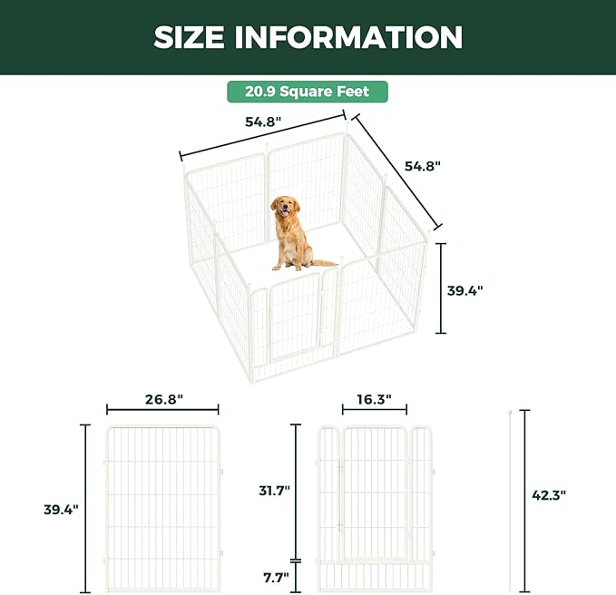 FXW Rollick Unleashed Dog Playpen for Indoor, Yard, RV Camping, 40 inch 8 Panels for Medium and Large Dogs, White│Patented