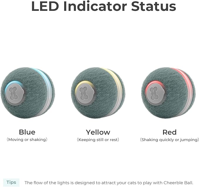 Cheerble Interactive Cat Ball Toy, Automatic Moving Ball Puzzle Toy for Indoor Cat Kitten, Smart Anti-Depression Pet Toy Fun Gift with Light (Green)