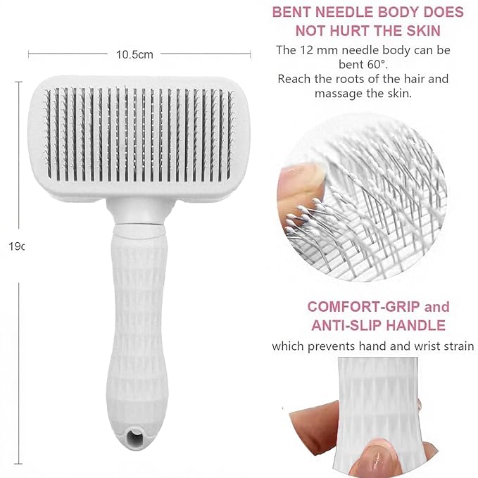 Self Cleaning Slicker Brush, Dog Cat Bunny Pet Grooming Shedding Brush, Easy to Remove Loose Undercoat, Pet Massaging Tool Suitable for Pets with Long or Short Hair (White)