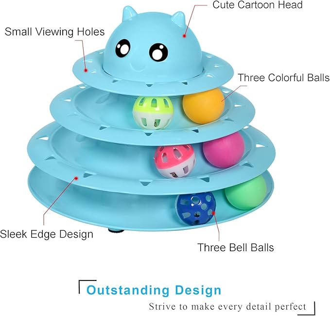 UPSKY Cat Toy Roller 3-Level Turntable Cat Toys Balls with Six Colorful Balls Interactive Kitten Fun Mental Physical Exercise Puzzle Kitten Toys.