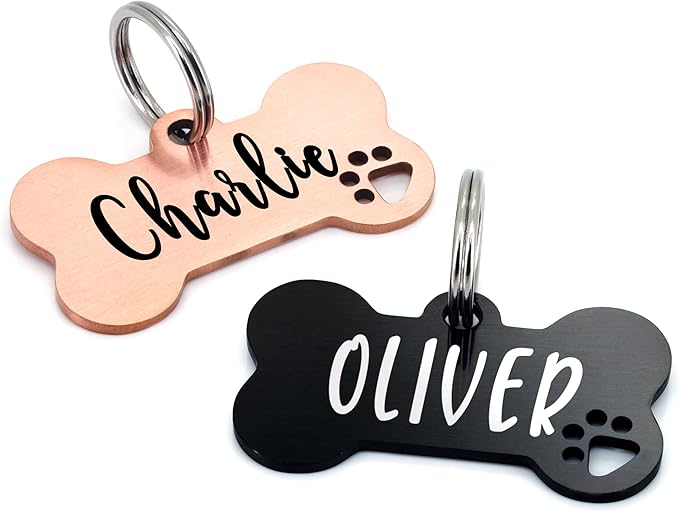 Ultra Joys Dog Tags Personalized for Pets - Hollow Paw Custom Pet ID Tag - Engraved Dog Tag for Small, Large Dogs - Large Bone in Black