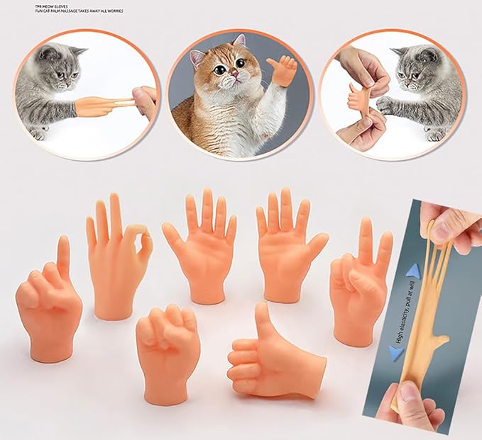 Tiny Hands,Cat Interactive Small Fingers,High Elasticity Hands for Cats,Mini Hands for Cats,Funny Toys. (High Elasticity-6PCS)
