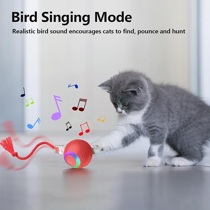 Interactive Cat Toys, Automatic Moving Cat Toys for Bored Indoor Adult Cats, Fast Rolling, Chirping & Motion-Activated Kitty Toys, Fun Gift for Cats with Speedy Tail 2.0, USB Rechargeable (Red)