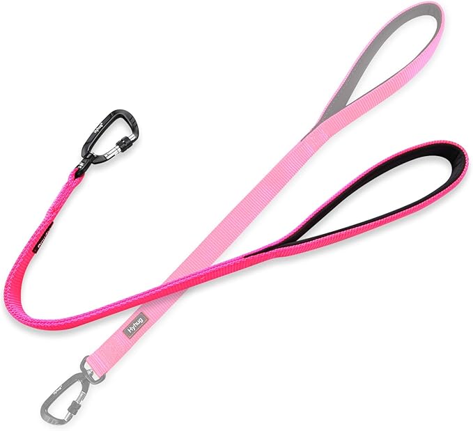 Hyhug Pets 24 Inches Heavy Duty Short Leash with Comfortable Handle and Lightweight Aviation Aluminium Clip Lead- for Large Medium Dogs Daily Necessities. (Hot Pink)