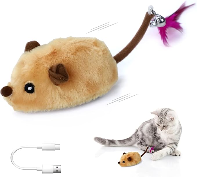 Interactive Cat Toys - Fake Mouse Moving Cat Toy with Automatic Sensor, Cats Mouse Toy with Realistic Sound & Extended Tail Automatic Toy for Cats Pet, Squeaky Toys (Yello)
