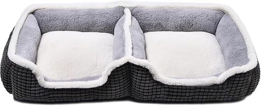 Dog Beds for Two Small Dogs, Double Cat Beds for Indoor Cats, Super Soft Washable Cat Bed with Anti-Slip & Water-Resistant Bottom, Luxury Durable Kitten Bed Puppy Bed, Rectangle Grey Animal Pet Beds