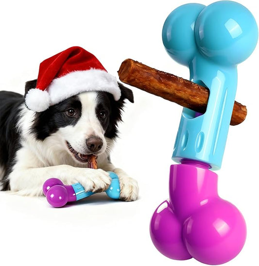 Apasiri Bully Stick Holder for Aggressive Chewers - Tough Dog Toy Prevent Choking and Free Up Your Hands, Bacon Flavored Nylon Chew Toy for Medium & Large Dogs to Keep Them Busy, Gift for Dogs, Pink