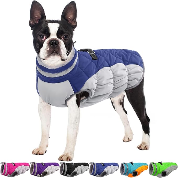 Dog Jackets for Medium Dogs,Medium Dog Coat,Warm Pet Winter Coat Zip Up Back,Waterproof Dogs Jacket with D-Ring,Pet Cold Weather Coats with Fleece Lined, Snowsuit Pug Boston Terrier,Blue,M