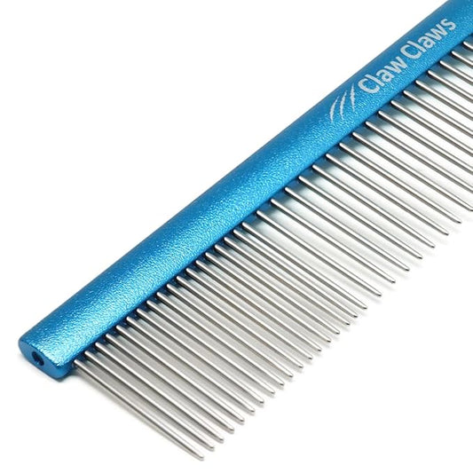 Greyhound Comb with Oval Handle for Dogs and Cats, Removing and Shedding Matted, Tangled Hair, Metal Comb with Stainless Steel Pins, Detangling Grooming Tool, Pet Comb (20% Fine Spacing)…