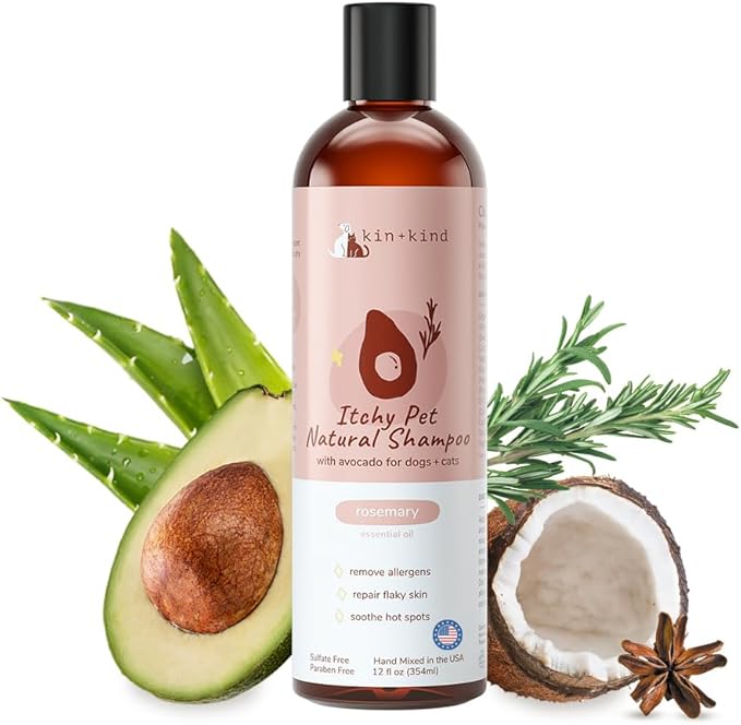 kin+kind Organic Dog Shampoo Itchy Skin Relief – Natural Dog Shampoo for Dry, Sensitive Skin – Moisturizing Formula with Coconut Oil, Olive Oil & Avocado Oil – Grooming Supplies – Made in USA 12 fl oz