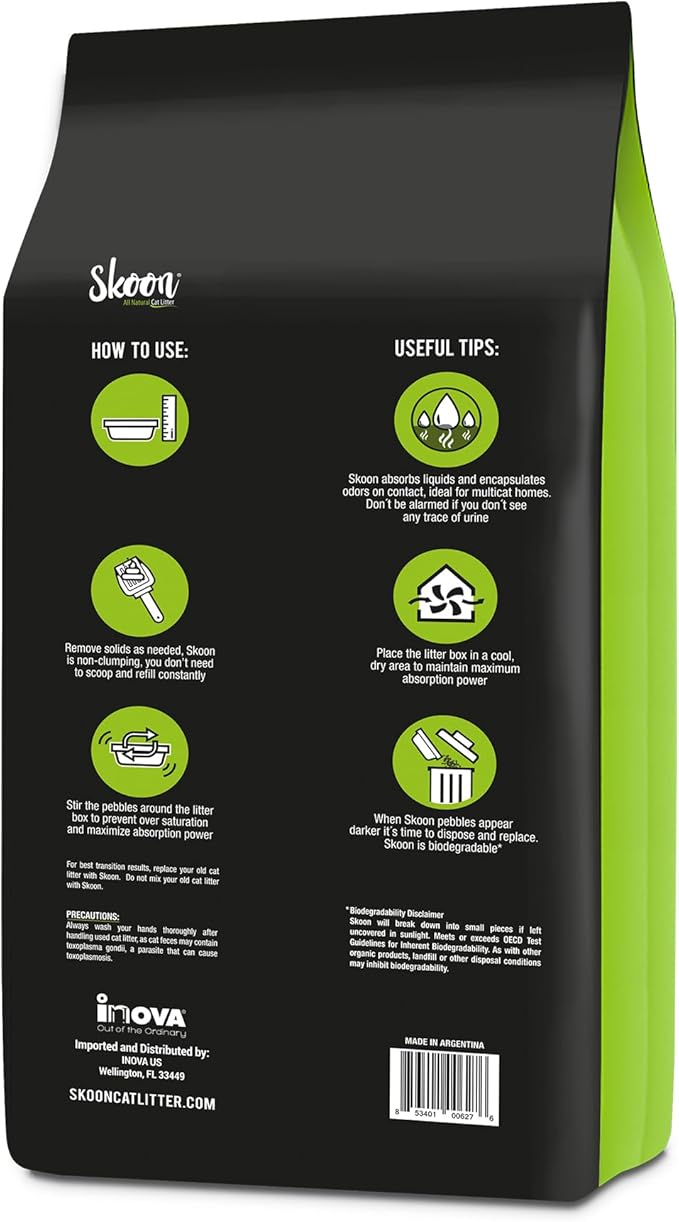 Skoon All Natural Cat Litter + Pooper Skooper - Original - Lightweight, Low Tracking, Non-Clumping Diatom Pebbles Absorb, Lock, and Seal Waste for Best Odor Control