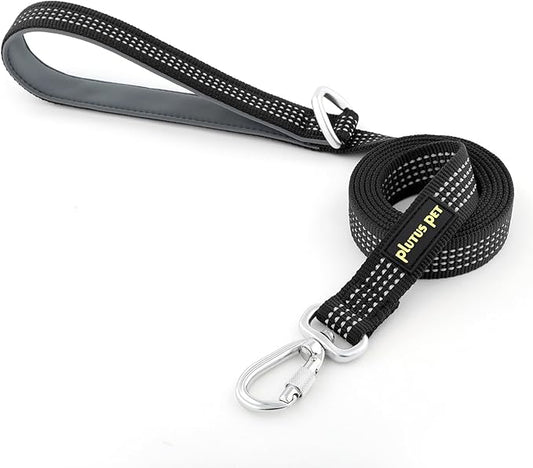 Plutus Pet Heavy Duty Dog Leash with Lockable Aluminum Carabiner, 4/6 Feet Long, Double-Sided Reflective Nylon, Padded Handle, for Puppy, Small, Medium and Large Dogs (Black, 1" x 6')