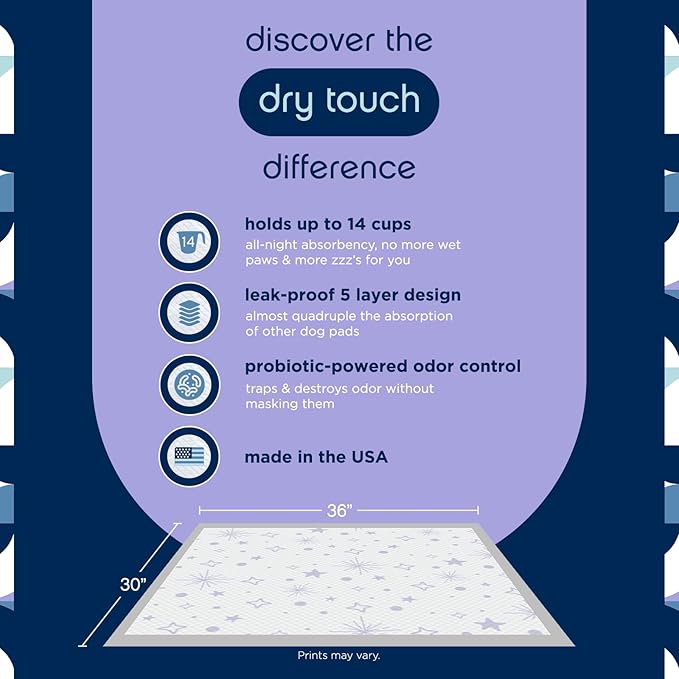 Pet Life Unlimited Overnight Extra Extra Large Puppy Pads – 30" x 36", 30 Count (XXL) | Stylish Dog Training Pads with Odor Controlling Wetness-Activated Jasmine Honey Scent | USA Made