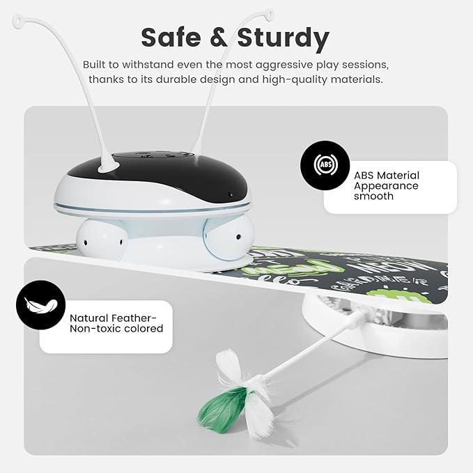 Interactive 5in1 Cat Toys Chargeable,Moving Feather,laser pointer,Track Ball,Hide and Seek,Real Bird Sing,Touch/Sound Activated Cat Kitten Toy Exercise Toys for Indoor Bored Cats w/ Replacement Parts