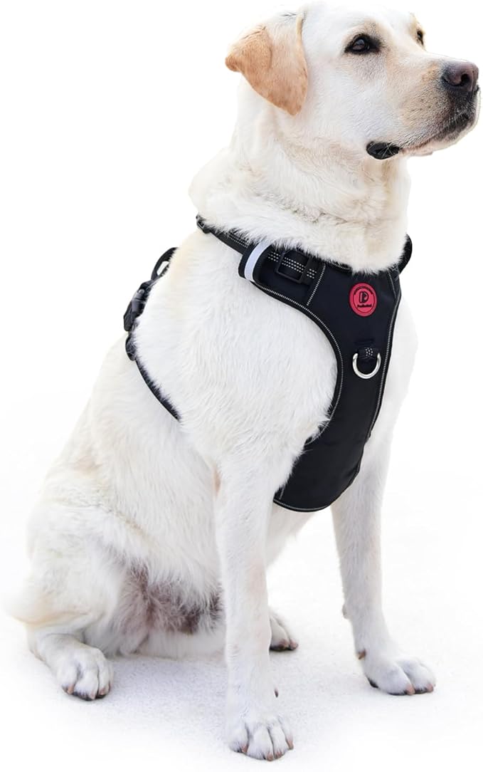 Black No Pull Adjustable Reflective Breathable Heavy Duty Dog Vest Harness for Medium Large Dogs with Quick Release Buckles Soft Padded Handle & Metal Front Back Clip for Walking Training, L