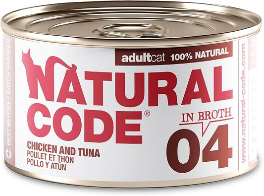 Natural Code - Wet Cat Food, Limited Ingredient Cat Food, High-Protein, Non-GMO, No Artificial Additives, Made in Italy, Chicken & Tuna in Broth for Adult Cats (3 oz, 24 Pack)