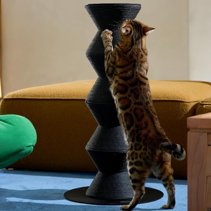 Furrytail Colossal Zigzag Clawer,Cat Scratcher,Scratching Post with Paper Rope, Recycle cat Tower, Large (29.9" H) - Black