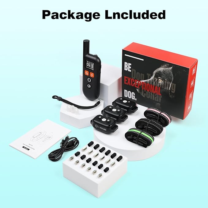 3 Dogs Shock Collar with Remote 3 Pack - 3300FT Dog Training Collar with Flashlight, Double Shock for Large/Stubborn Dogs, 4 Training Modes, IP67 Rechargeable E Collar for Small Medium Large Dogs