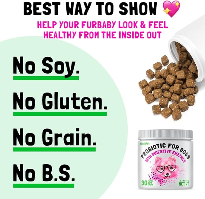 Probiotics for Dogs Natural Digestive Enzymes Prebiotics for Allergy Itch Relief Gut Flora Coprophagia Bowel Support Treatment Anti Diarrhea for Dogs Pet Health Immune System Support 30 Soft Chews