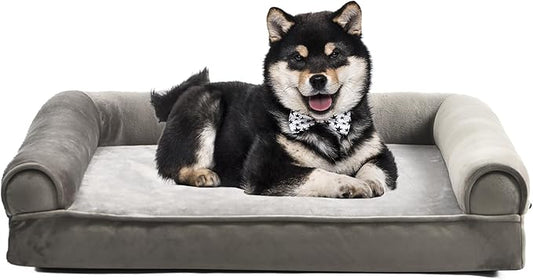 Amazon Basics Dog Bed with Cooling Gel Memory Foam, Pressure-Relief Support for Dogs up to 30lbs, Non-Slip Bottom, Machine Washable Cover, Medium Sized (30" x 20"), Taupe