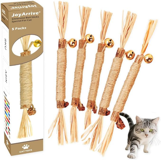 Natural Dried Matatabi Cat Chew Stick with Gall Fruit, Raffia Grass & Bell Cat Ball Toys, Handmade Silvervine Sticks Interactive Catnip Toy for Teething & Entertainment (Size M Color A)