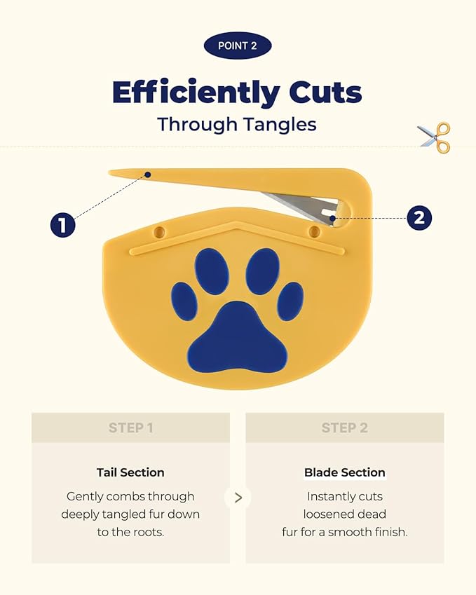 PETHROOM Easy Tangle Cutter for Dogs & Cats | Professional Dematting Tool with Steel Blade | Cat Matted Fur Remover | Safe & Gentle Pet Grooming Comb for Long & Medium Coats