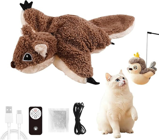 Flapping Bird Cat Toy, 2026 Upgrade Simulated Chirping Bird Cat Toy Flapping Wings, Rechargeable Toy for Indoor Cats (Brown)