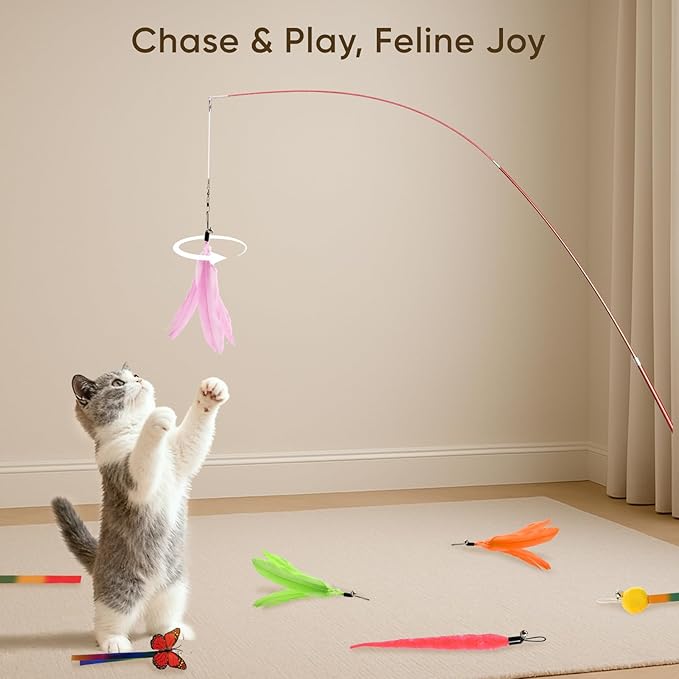 Cat Toys for Indoor Cats, 13 Packs Interactive Cat Wand Toy Set with Feather＆Ribbon Refills, Feather Toys for Exercise, Playtime and Boredom Relief with Kitten