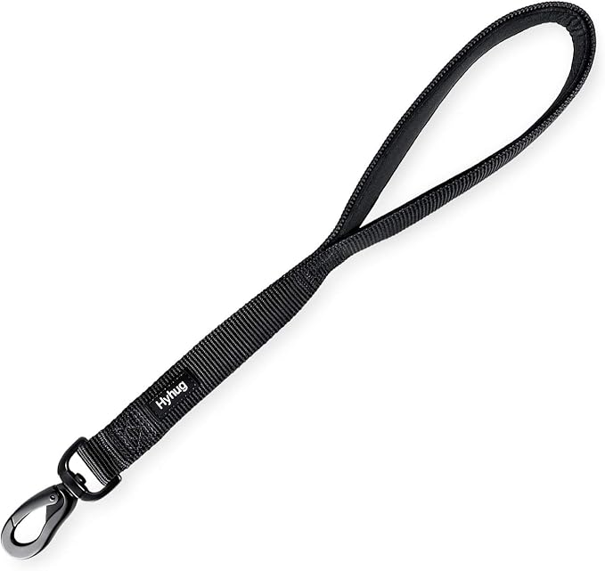 Hyhug Premium Heavy Duty Nylon 18 Inch Short Leash with Soft Cushioned Padded Handle for Giant Large Medium Boy and Girl Dogs - Daily Use Walking, Professional Training. (18 Inches, Black)